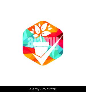 Check garden vector logo design. Check and flower pot icon. Stock Vector