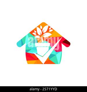 Check garden vector logo design. Check and flower pot icon. Stock Vector