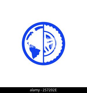Tire world vector logo template. Vector wheel and planet logo combination. Stock Vector