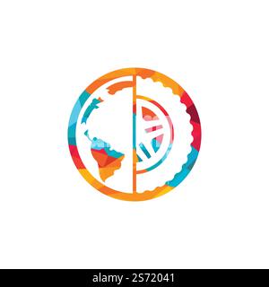 Tire world vector logo template. Vector wheel and planet logo combination. Stock Vector