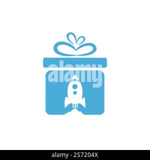 Gift Package with Rocket speed vector logo design. Unique delivery and flight logotype design template. Stock Vector
