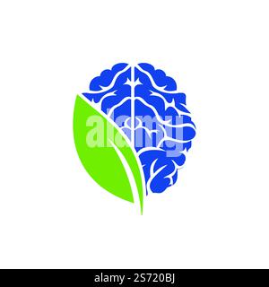 Brain leaf vector logo design. Modern organic logotype template. Think Green label. Stock Vector