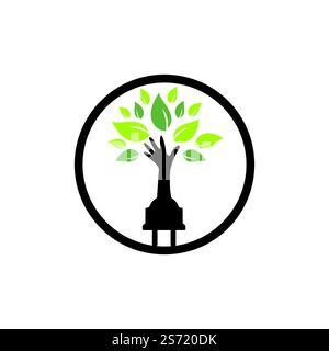 Electric cord and hand tree vector logo design. Stock Vector