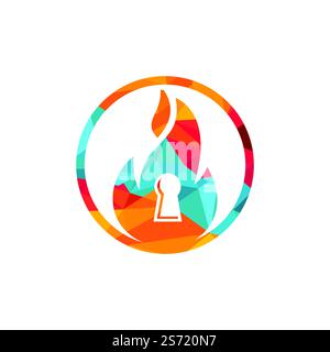 Fire padlock key logo design template. Fire flame key logo icon. Stock Vector