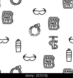 Bike Transport And Accessories vector seamless pattern thin line illustration. Bike Transport And Accessories vector seamless pattern Stock Vector