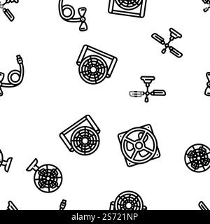 Fan Electronic Cooling Device vector seamless pattern thin line illustration. Fan Electronic Cooling Device vector seamless pattern Stock Vector