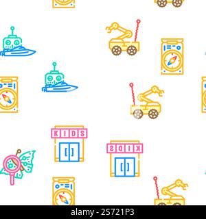 Kids Club Hobby Funny Occupation vector seamless pattern thin line illustration. Kids Club Hobby Funny Occupation vector seamless pattern Stock Vector