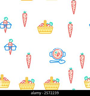 carrot vegetable orange food vector seamless pattern thin line illustration. carrot vegetable orange food vector seamless pattern Stock Vector
