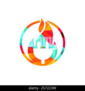 Electrical plug with fire icon logo design. Fire energy logo concept. Stock Vector