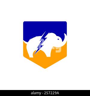 Elephant thunder vector logo design. Power elephant logo concept. Stock Vector