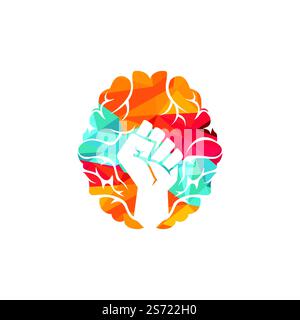 Brain fist vector logo design. Intellect power logo. Extreme intelligence concept. Stock Vector