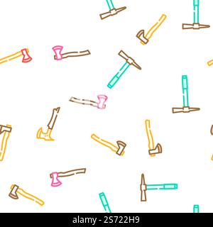 axe hatchet wood blade tool vector seamless pattern thin line illustration. axe hatchet wood blade tool vector seamless pattern Stock Vector