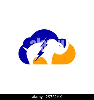 Elephant thunder with cloud vector logo design. Power elephant logo concept. Stock Vector