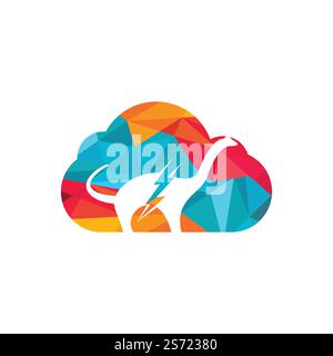 Dino thunder with cloud icon vector logo design. Dinosaur lightning icon logo. Stock Vector