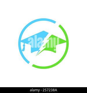 Flash student vector logo template. Education logo with graduation cap and thunder icon. Stock Vector