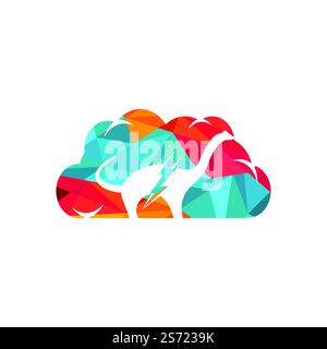 Dino thunder with cloud icon vector logo design. Dinosaur lightning icon logo. Stock Vector