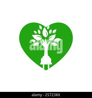 Electric cord and hand tree vector logo design. Stock Vector