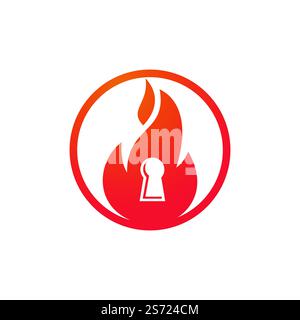 Fire padlock key logo design template. Fire flame key logo icon. Stock Vector