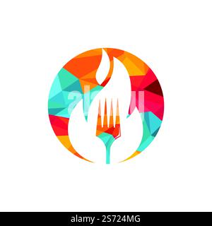 Fork fire vector logo design template. Spicy meals and Barbecue party logo concept. Stock Vector