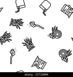 Spirulina Nutrition Ingredient vector seamless pattern thin line illustration. Spirulina Nutrition Ingredient vector seamless pattern Stock Vector