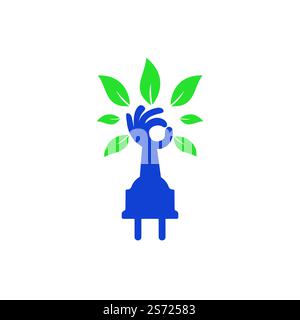 Electric cord and hand tree vector logo design. Stock Vector