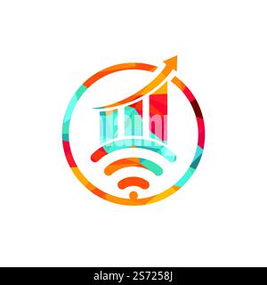 Wifi Statistic vector logo design. Wifi analytic logo icon design. Stock Vector