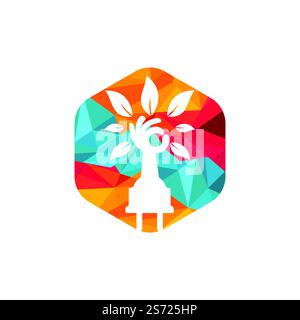 Electric cord and hand tree vector logo design. Stock Vector