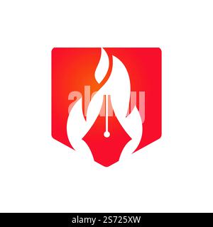 Fire Pen vector logo design concept. Hot writer vector logo icon. Stock Vector