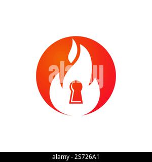 Fire padlock key logo design template. Fire flame key logo icon. Stock Vector