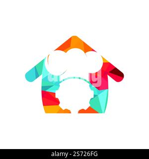 Chef gear vector logo design. Cog wheel and chef hat with home icon design. Stock Vector