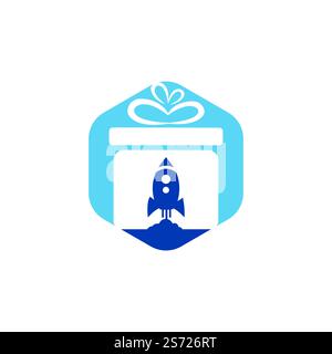 Gift Package with Rocket speed vector logo design. Unique delivery and flight logotype design template. Stock Vector