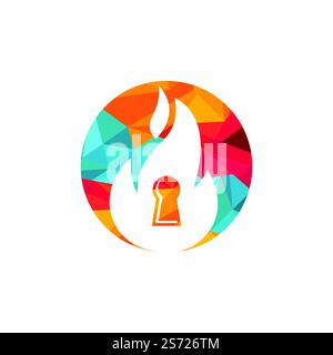 Fire padlock key logo design template. Fire flame key logo icon. Stock Vector