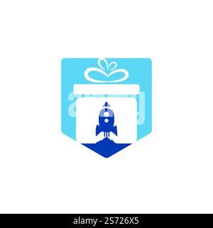 Gift Package with Rocket speed vector logo design. Unique delivery and flight logotype design template. Stock Vector