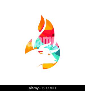 Bull fire vector logo design template. Suitable for ranch, steakhouse, restaurants, farms, meat and cattle. Stock Vector