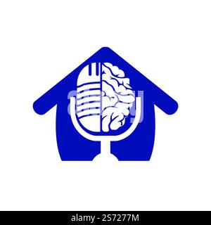 Brain podcast logo design. Broadcast entertainment business logo template vector illustration. Stock Vector
