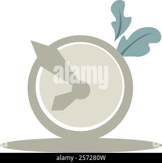 Timer with countdown or clock showing time, isolated watch with decorative foliage, Stopwatch for punctuality and setting deadlines. Management and organization, urgent alarm. Vector in flat style. Clock with hands and arrows, foliage decoration Stock Vector