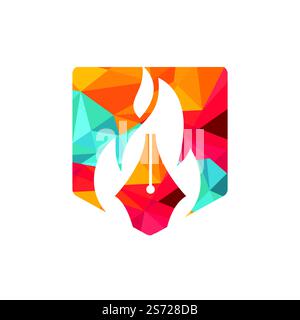 Fire Pen vector logo design concept. Hot writer vector logo icon. Stock Vector