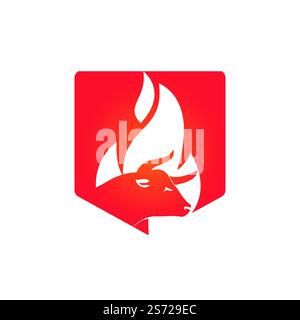 Bull fire vector logo design template. Suitable for ranch, steakhouse, restaurants, farms, meat and cattle. Stock Vector