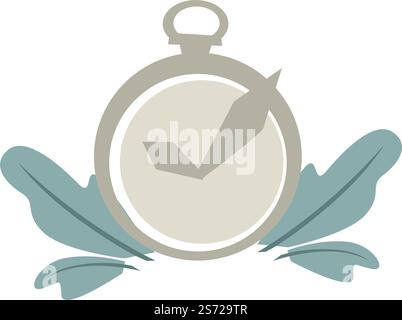 Setting deadlines, clock with hands and arrows showing hour or minute. Isolated device for measuring time. Decorative foliage and botany round watch. Chronometer or countdown. Vector in flat style. Timer or clock with decorative foliage, deadline Stock Vector