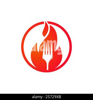 Fork fire vector logo design template. Spicy meals and Barbecue party logo concept. Stock Vector