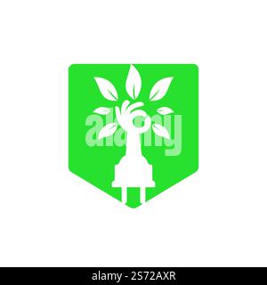 Electric cord and hand tree vector logo design. Stock Vector