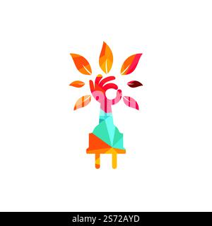 Electric cord and hand tree vector logo design. Stock Vector