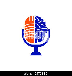 Brain podcast logo design. Broadcast entertainment business logo template vector illustration. Stock Vector