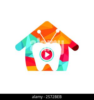 Dental tv vector logo design template. Tooth and television with home shape icon design. Stock Vector