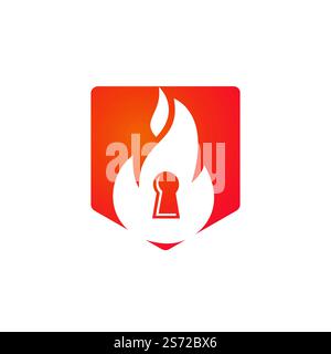Fire padlock key logo design template. Fire flame key logo icon. Stock Vector