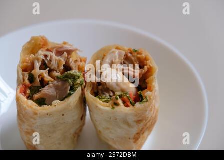 Close-up of chicken sandwich wrap. Stock Photo