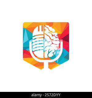 Brain podcast logo design. Broadcast entertainment business logo template vector illustration. Stock Vector