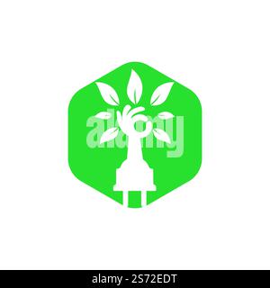 Electric cord and hand tree vector logo design. Stock Vector