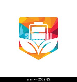 Green energy vector logo design. Green leaf and battery sign. Eco battery sign. Stock Vector