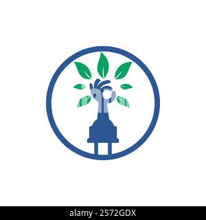 Electric cord and hand tree vector logo design. Stock Vector